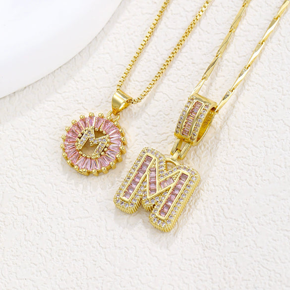 Pendant Necklace Jewelry Set Copper Inlaid With Zirconium Plated Real Gold Geometric Letter Round Flower Light Luxury Style