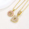 Pendant Necklace Jewelry Set Copper Inlaid With Zirconium Plated Real Gold Geometric Letter Round Flower Light Luxury Style