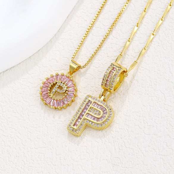 Pendant Necklace Jewelry Set Copper Inlaid With Zirconium Plated Real Gold Geometric Letter Round Flower Light Luxury Style