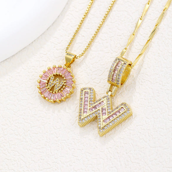Pendant Necklace Jewelry Set Copper Inlaid With Zirconium Plated Real Gold Geometric Letter Round Flower Light Luxury Style