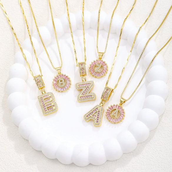 Pendant Necklace Jewelry Set Copper Inlaid With Zirconium Plated Real Gold Geometric Letter Round Flower Light Luxury Style