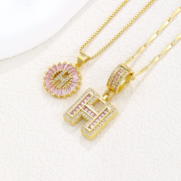 Pendant Necklace Jewelry Set Copper Inlaid With Zirconium Plated Real Gold Geometric Letter Round Flower Light Luxury Style