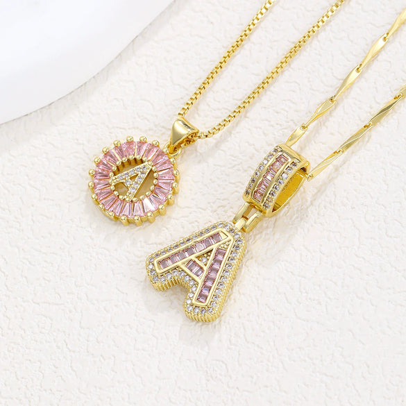 Pendant Necklace Jewelry Set Copper Inlaid With Zirconium Plated Real Gold Geometric Letter Round Flower Light Luxury Style