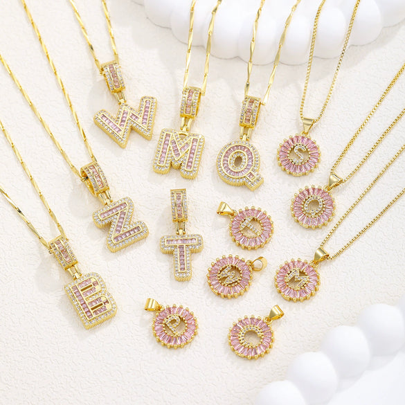 Pendant Necklace Jewelry Set Copper Inlaid With Zirconium Plated Real Gold Geometric Letter Round Flower Light Luxury Style