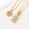 Pendant Necklace Jewelry Set Copper Inlaid With Zirconium Plated Real Gold Geometric Letter Round Flower Light Luxury Style