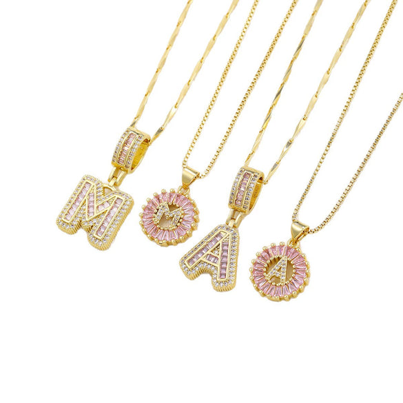 Pendant Necklace Jewelry Set Copper Inlaid With Zirconium Plated Real Gold Geometric Letter Round Flower Light Luxury Style