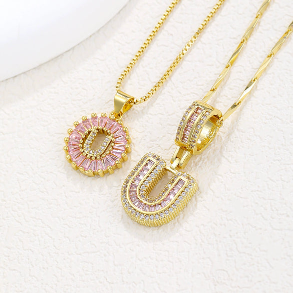 Pendant Necklace Jewelry Set Copper Inlaid With Zirconium Plated Real Gold Geometric Letter Round Flower Light Luxury Style
