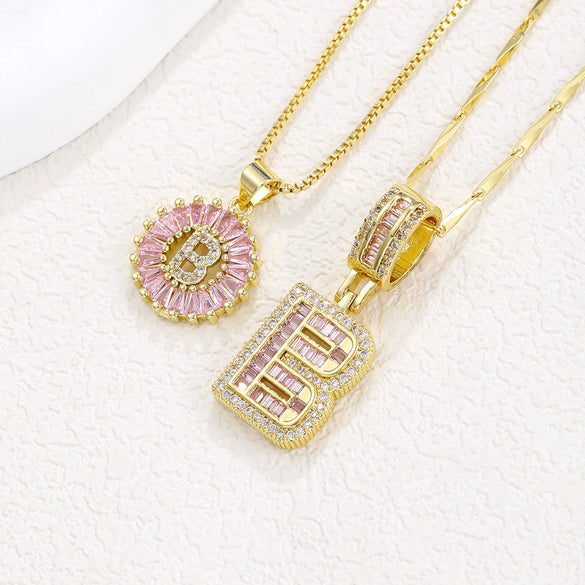 Pendant Necklace Jewelry Set Copper Inlaid With Zirconium Plated Real Gold Geometric Letter Round Flower Light Luxury Style