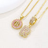 Pendant Necklace Jewelry Set Copper Inlaid With Zirconium Plated Real Gold Geometric Letter Round Flower Light Luxury Style