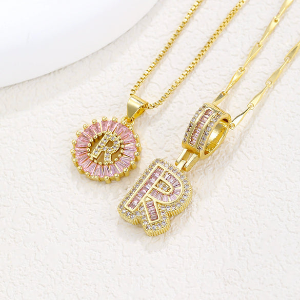 Pendant Necklace Jewelry Set Copper Inlaid With Zirconium Plated Real Gold Geometric Letter Round Flower Light Luxury Style