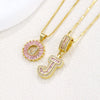 Pendant Necklace Jewelry Set Copper Inlaid With Zirconium Plated Real Gold Geometric Letter Round Flower Light Luxury Style