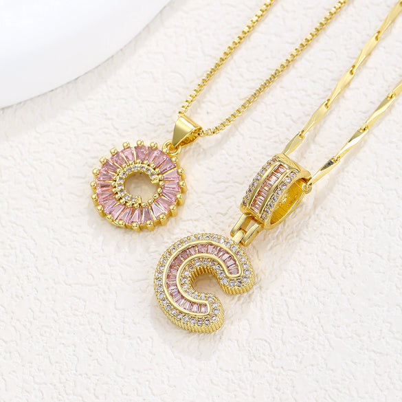 Pendant Necklace Jewelry Set Copper Inlaid With Zirconium Plated Real Gold Geometric Letter Round Flower Light Luxury Style