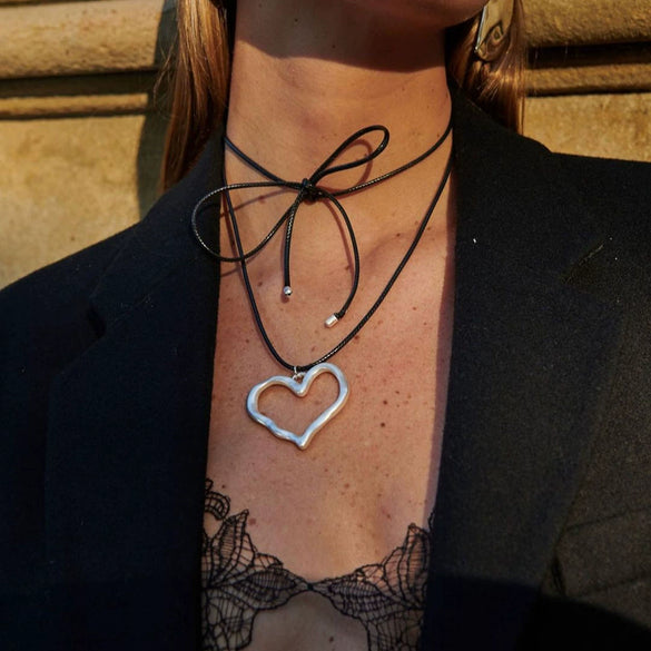 Pendant Necklace Jewelry Stainless Steel Wax Rope Heart Shape Electroplating