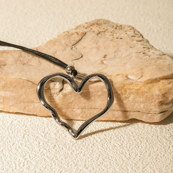 Pendant Necklace Jewelry Stainless Steel Wax Rope Heart Shape Electroplating
