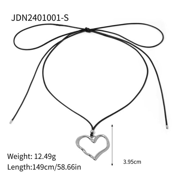 Pendant Necklace Jewelry Stainless Steel Wax Rope Heart Shape Electroplating