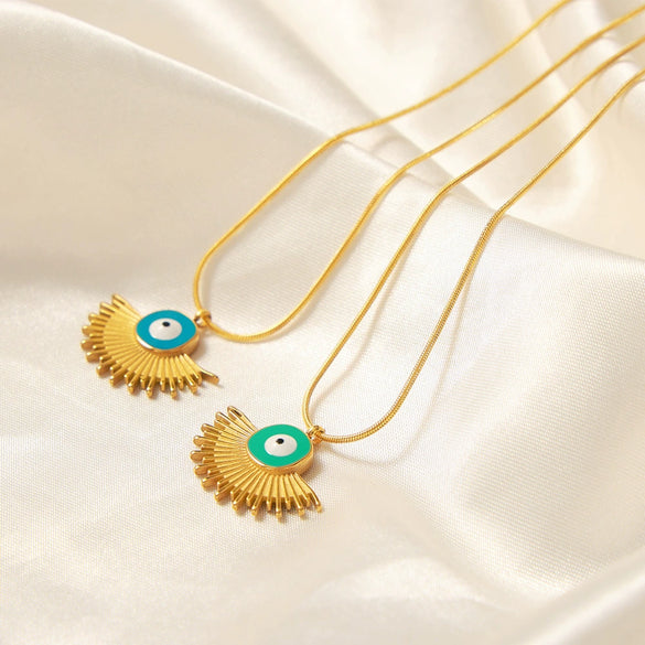 Pendant Necklace Jewelry Women Retro Personality Devil's Eye 316L Stainless Steel Gold Plated Geometric Dripping Oil Style
