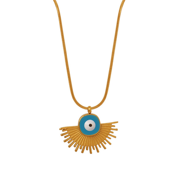 Pendant Necklace Jewelry Women Retro Personality Devil's Eye 316L Stainless Steel Gold Plated Geometric Dripping Oil Style