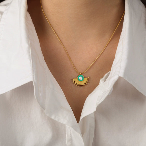Pendant Necklace Jewelry Women Retro Personality Devil's Eye 316L Stainless Steel Gold Plated Geometric Dripping Oil Style