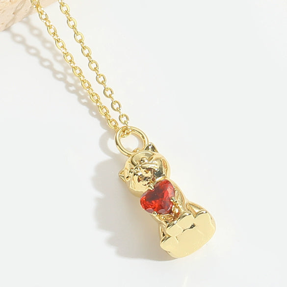 Pendant Necklace Ladies Clavicle Chain Simple Cute Retro Oil Dripping Love Word Design Copper Electroplating Geometric Style Mixed Gemstone Setting O Word Chain