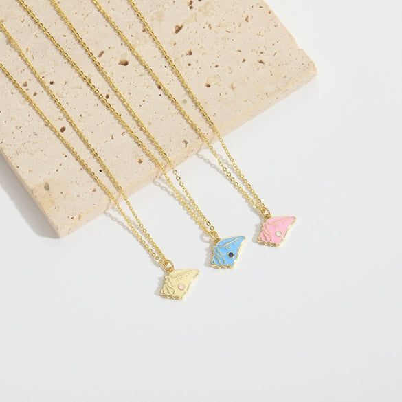 Pendant Necklace Ladies Clavicle Chain Simple Cute Retro Oil Dripping Love Word Design Copper Electroplating Geometric Style Mixed Gemstone Setting O Word Chain