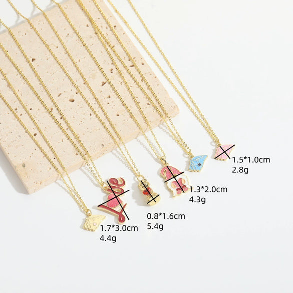 Pendant Necklace Ladies Clavicle Chain Simple Cute Retro Oil Dripping Love Word Design Copper Electroplating Geometric Style Mixed Gemstone Setting O Word Chain