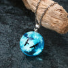 Pendant Necklace Matte Resin Crystal Ball Electroplating Blue Sky White Clouds Birds Creative Women's Cross Chain