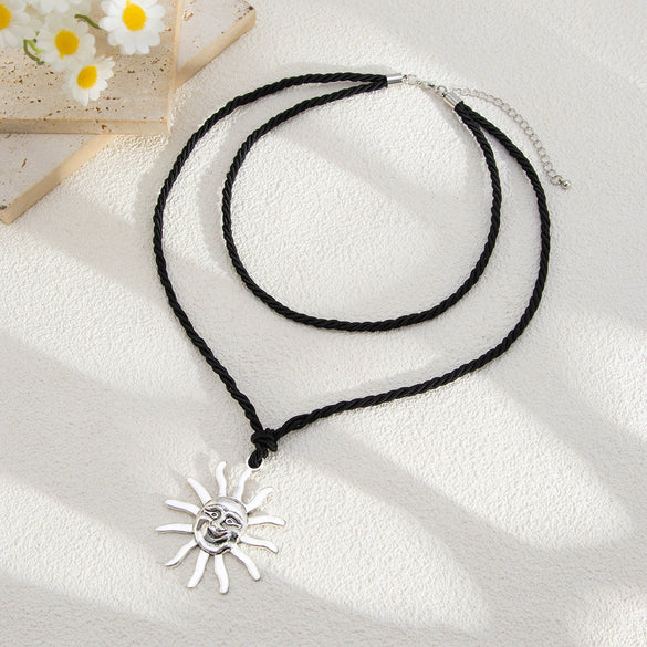 Pendant Necklace Metal Alloy Rope Geometric Sunflower Face Retro Electroplating For Women