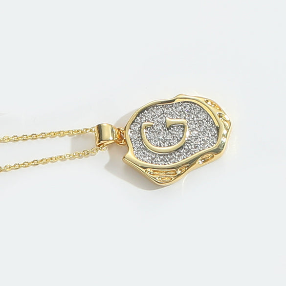 Pendant Necklace Mixed Gemstone Setting Copper Retro Asymmetrical Disc Oval Letters Pattern Electroplating