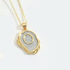 Pendant Necklace Mixed Gemstone Setting Copper Retro Asymmetrical Disc Oval Letters Pattern Electroplating