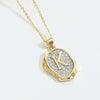 Pendant Necklace Mixed Gemstone Setting Copper Retro Asymmetrical Disc Oval Letters Pattern Electroplating