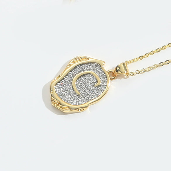 Pendant Necklace Mixed Gemstone Setting Copper Retro Asymmetrical Disc Oval Letters Pattern Electroplating