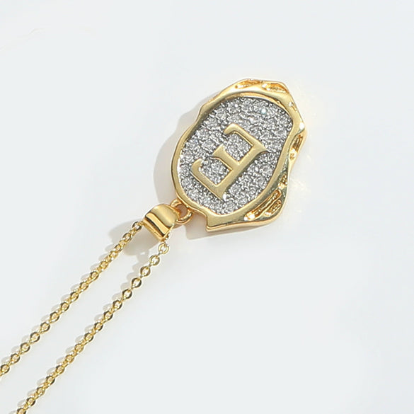 Pendant Necklace Mixed Gemstone Setting Copper Retro Asymmetrical Disc Oval Letters Pattern Electroplating