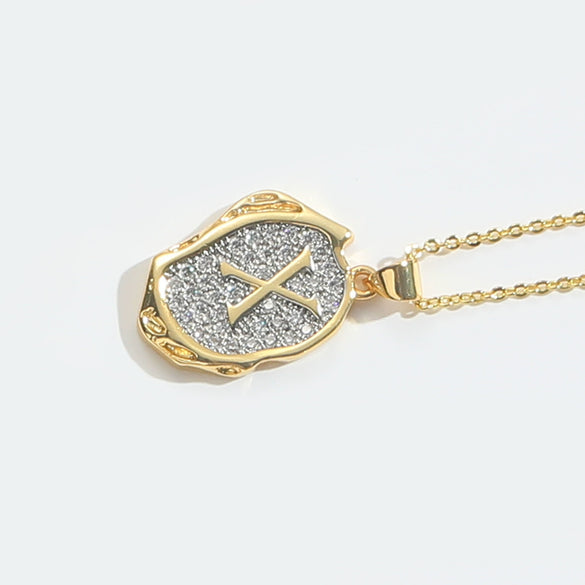 Pendant Necklace Mixed Gemstone Setting Copper Retro Asymmetrical Disc Oval Letters Pattern Electroplating
