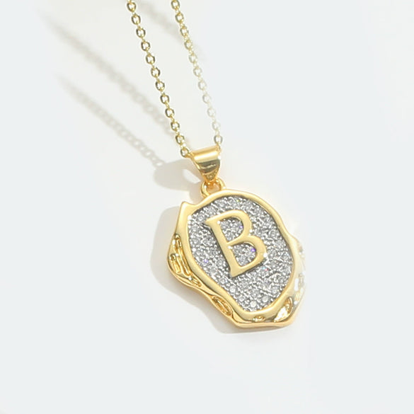 Pendant Necklace Mixed Gemstone Setting Copper Retro Asymmetrical Disc Oval Letters Pattern Electroplating