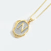 Pendant Necklace Mixed Gemstone Setting Copper Retro Asymmetrical Disc Oval Letters Pattern Electroplating