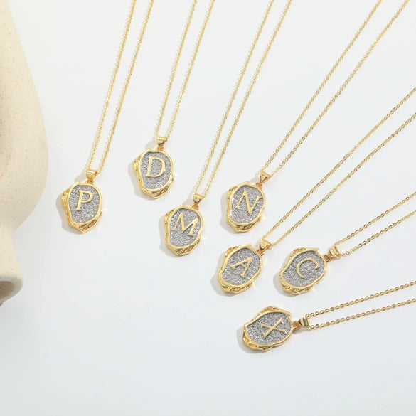 Pendant Necklace Mixed Gemstone Setting Copper Retro Asymmetrical Disc Oval Letters Pattern Electroplating