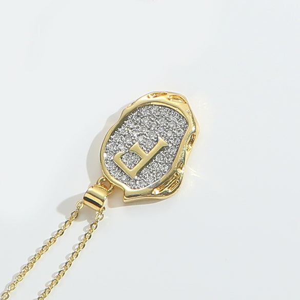 Pendant Necklace Mixed Gemstone Setting Copper Retro Asymmetrical Disc Oval Letters Pattern Electroplating