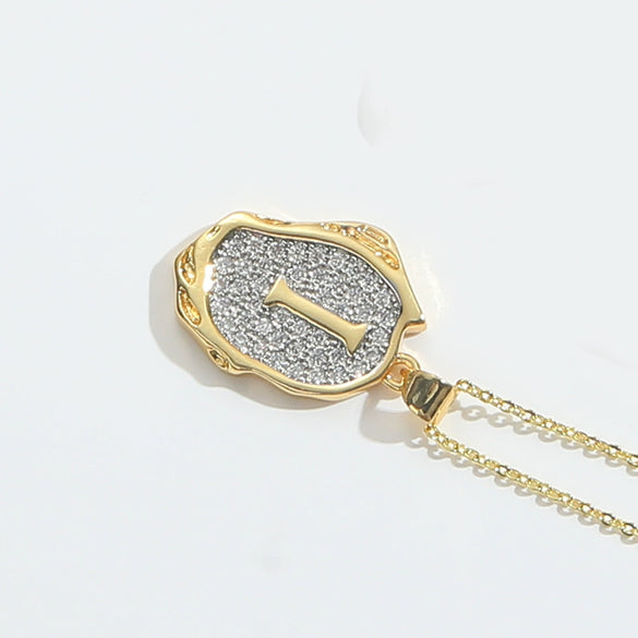 Pendant Necklace Mixed Gemstone Setting Copper Retro Asymmetrical Disc Oval Letters Pattern Electroplating