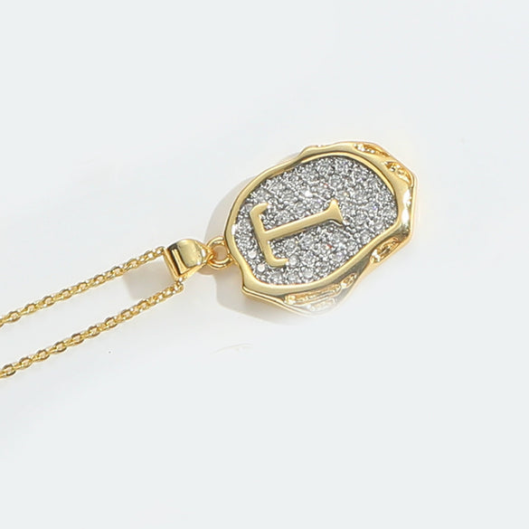Pendant Necklace Mixed Gemstone Setting Copper Retro Asymmetrical Disc Oval Letters Pattern Electroplating