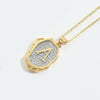 Pendant Necklace Mixed Gemstone Setting Copper Retro Asymmetrical Disc Oval Letters Pattern Electroplating