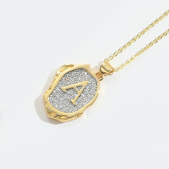 Pendant Necklace Mixed Gemstone Setting Copper Retro Asymmetrical Disc Oval Letters Pattern Electroplating