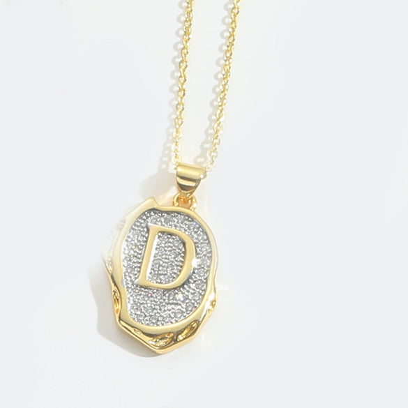 Pendant Necklace Mixed Gemstone Setting Copper Retro Asymmetrical Disc Oval Letters Pattern Electroplating