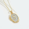 Pendant Necklace Mixed Gemstone Setting Copper Retro Asymmetrical Disc Oval Letters Pattern Electroplating