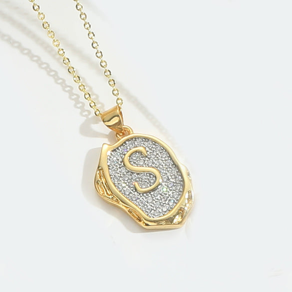 Pendant Necklace Mixed Gemstone Setting Copper Retro Asymmetrical Disc Oval Letters Pattern Electroplating