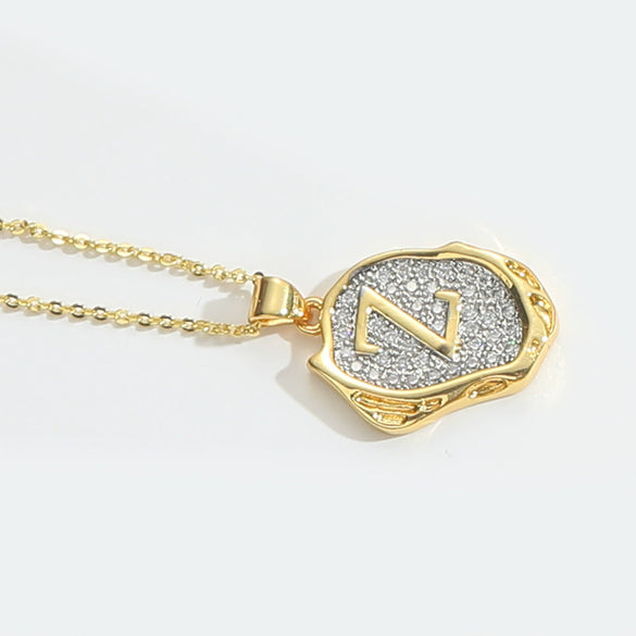 Pendant Necklace Mixed Gemstone Setting Copper Retro Asymmetrical Disc Oval Letters Pattern Electroplating