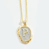 Pendant Necklace Mixed Gemstone Setting Copper Retro Asymmetrical Disc Oval Letters Pattern Electroplating