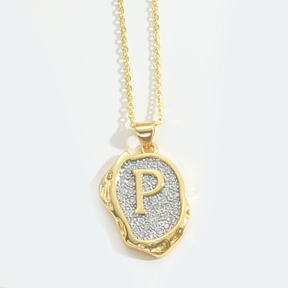 Pendant Necklace Mixed Gemstone Setting Copper Retro Asymmetrical Disc Oval Letters Pattern Electroplating