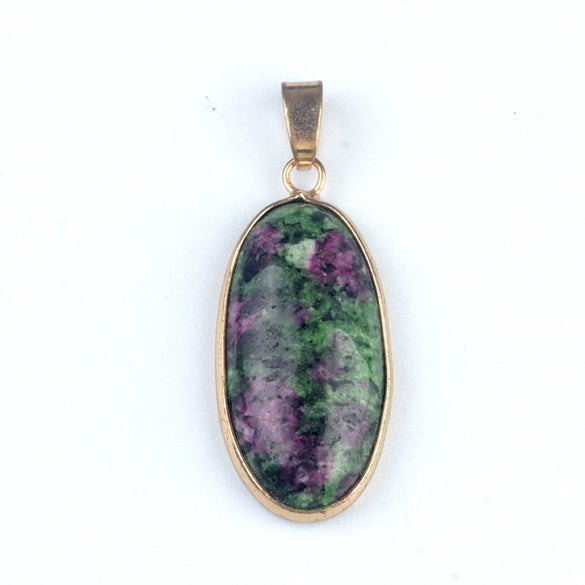 Pendant Necklace Natural Agate Crystal Semiprecious Stone Gilded Oval Polished Edging