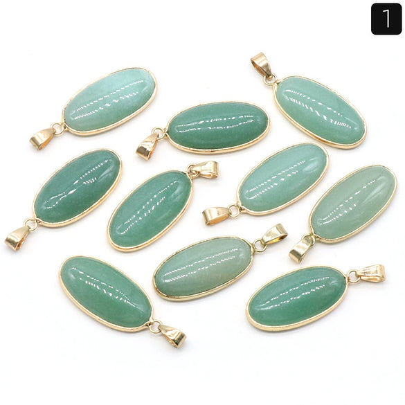 Pendant Necklace Natural Agate Crystal Semiprecious Stone Gilded Oval Polished Edging