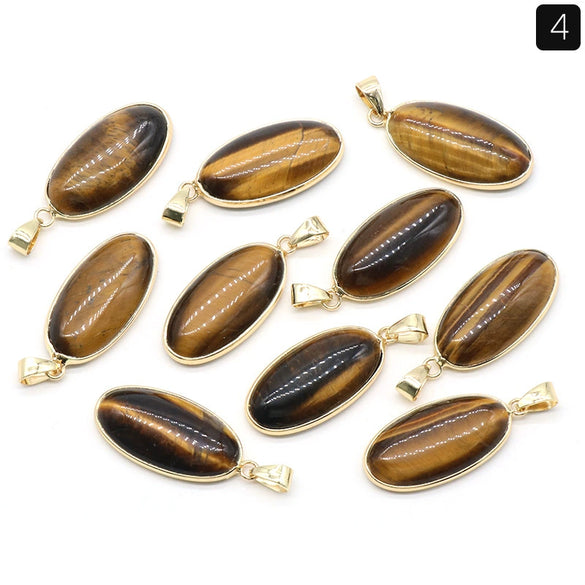 Pendant Necklace Natural Agate Crystal Semiprecious Stone Gilded Oval Polished Edging